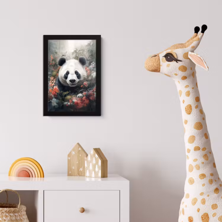 Panda - Wilde dieren - Bloemen - Natuur fotolijst zwart zonder passe partout klein -usfeer4_kinderkamer