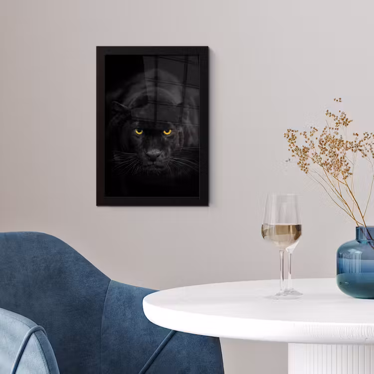 Panter - Dieren - Zwart - Ogen fotolijst zwart zonder passe partout klein -sfeer4