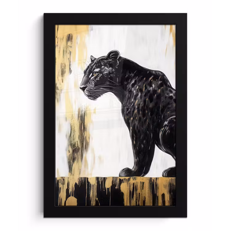 Panter - Zwart - Abstract - Goud fotolijst zwart zonder passe partout klein -3d