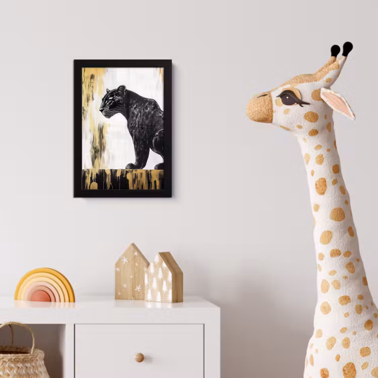 Panter - Zwart - Abstract - Goud fotolijst zwart zonder passe partout klein -usfeer4_kinderkamer