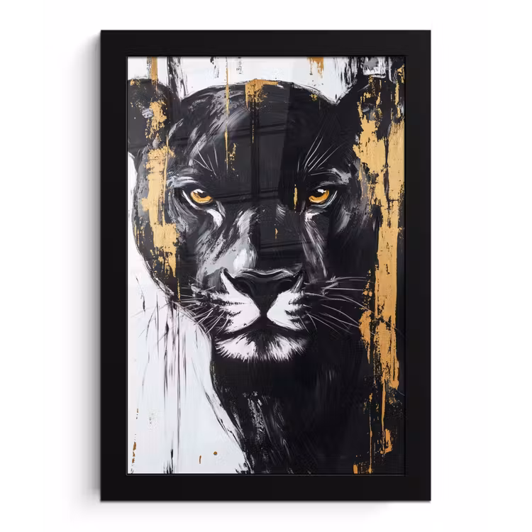 Panter - Zwart - Abstract - Verfstreken fotolijst zwart zonder passe partout klein -3d