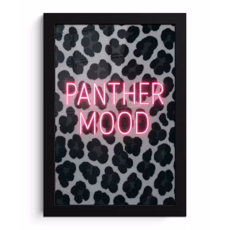 Panterprint - Zwart - Neonletters - Roze fotolijst zwart zonder passe partout klein -3d