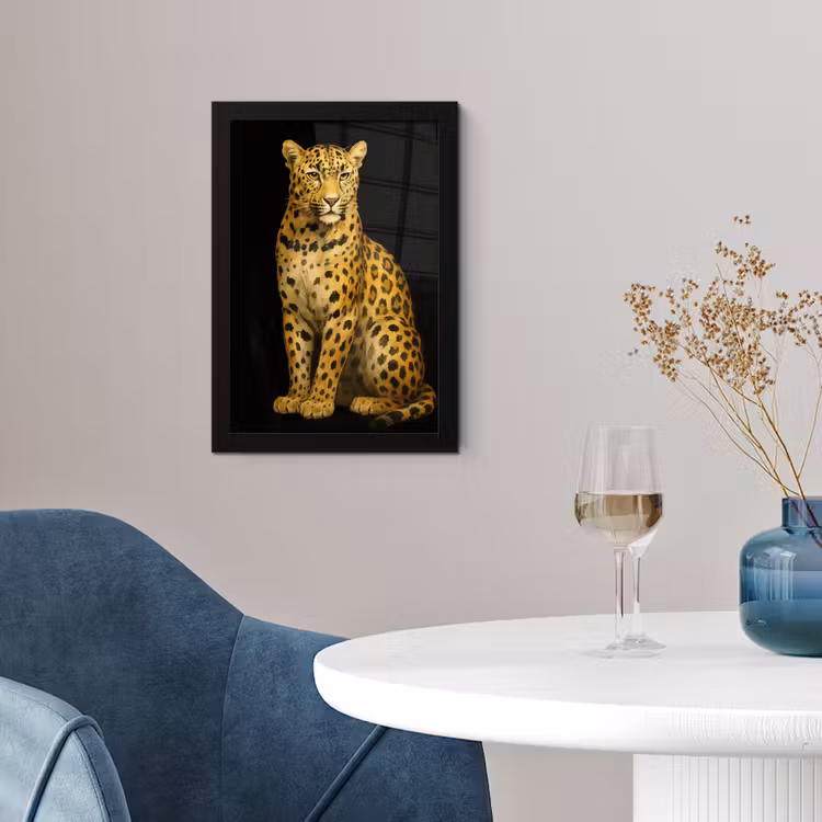 Panter - Realistisch - Bruin fotolijst zwart zonder passe partout klein -sfeer4