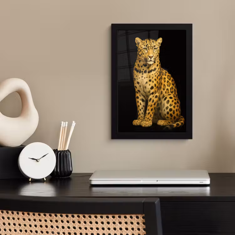 Panter - Realistisch - Bruin fotolijst zwart zonder passe partout klein -sfeer1
