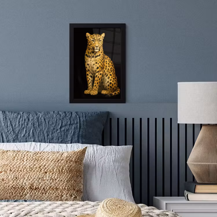 Panter - Realistisch - Bruin fotolijst zwart zonder passe partout klein -sfeer3