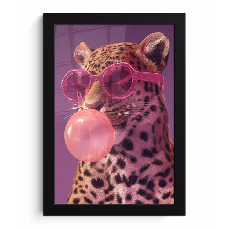 Panter - Zonnebril - Kauwgombel - Roze fotolijst zwart zonder passe partout klein -3d