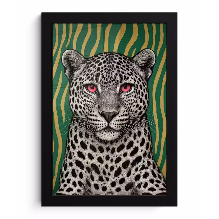 Panter - Zebrapatroon - Groen fotolijst zwart zonder passe partout klein -3d
