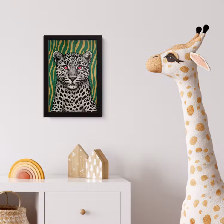 Panter - Zebrapatroon - Groen fotolijst zwart zonder passe partout klein -usfeer4_kinderkamer