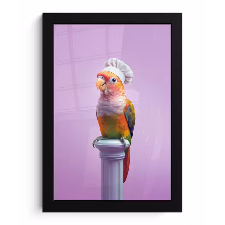 Papegaai - Koksmuts - Pilaar - Vogel fotolijst zwart zonder passe partout klein -3d