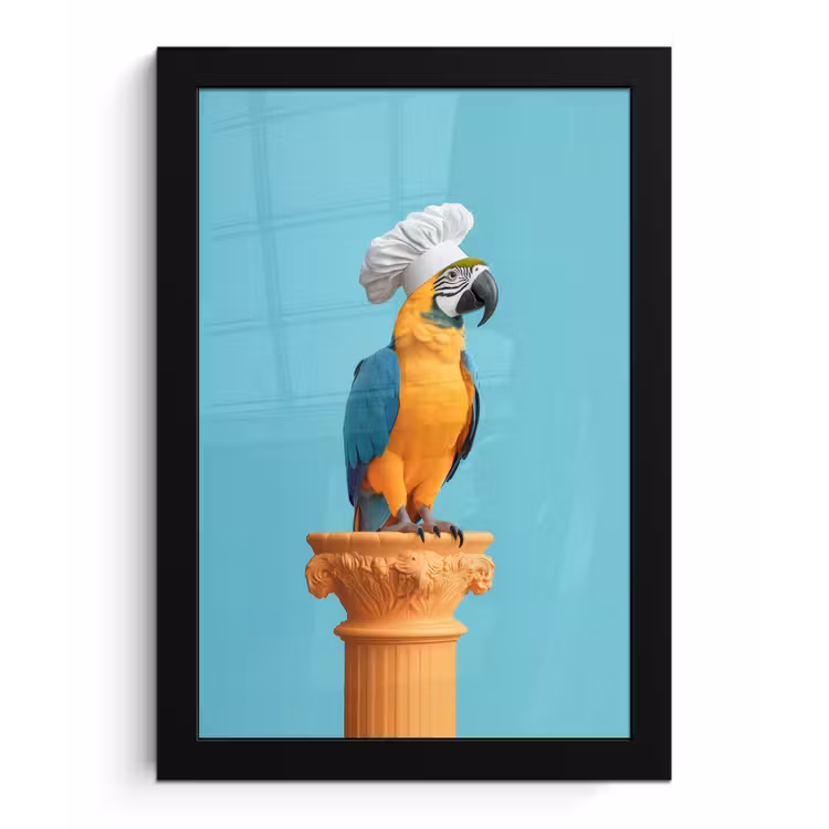 Papegaai - Koksmuts - Grappig - Vogel fotolijst zwart zonder passe partout klein -3d
