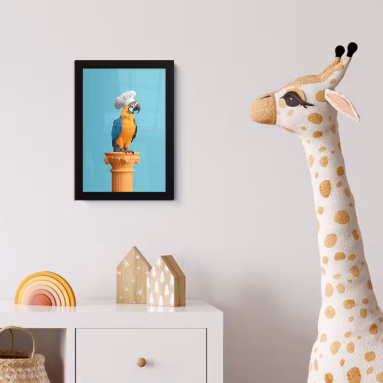 Papegaai - Koksmuts - Grappig - Vogel fotolijst zwart zonder passe partout klein -usfeer4_kinderkamer