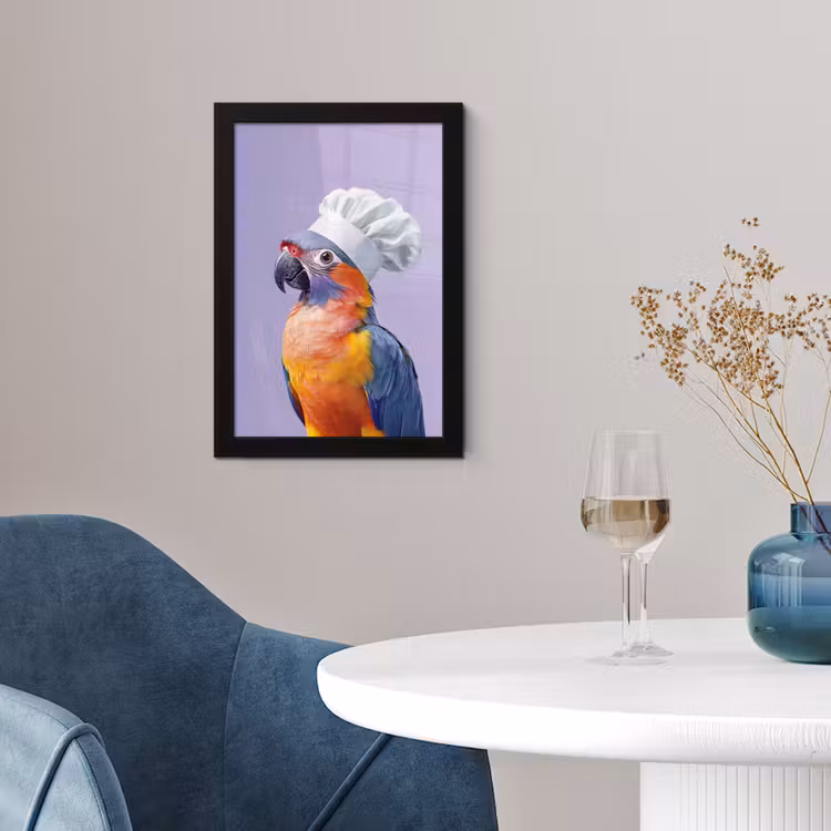 Papegaai - Koksmuts - Paars - Cute fotolijst zwart zonder passe partout klein -sfeer4