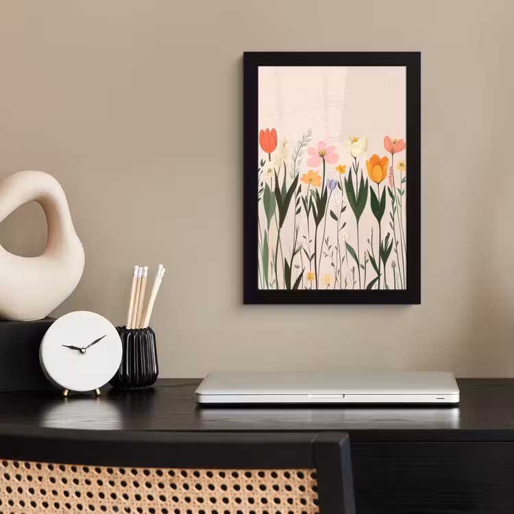 Pasteltinten - Bloemen - Illustratie fotolijst zwart zonder passe partout klein -sfeer1