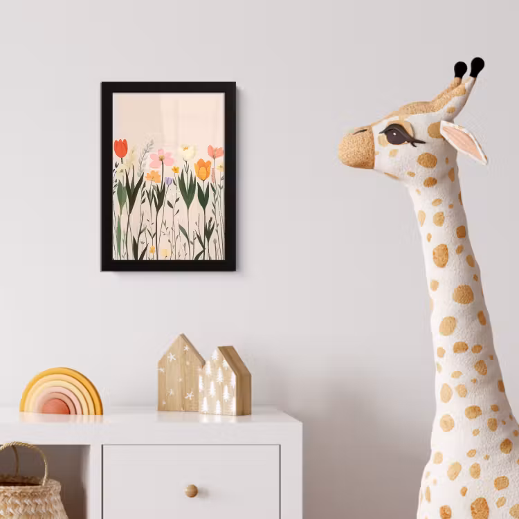 Pasteltinten - Bloemen - Illustratie fotolijst zwart zonder passe partout klein -usfeer4_kinderkamer