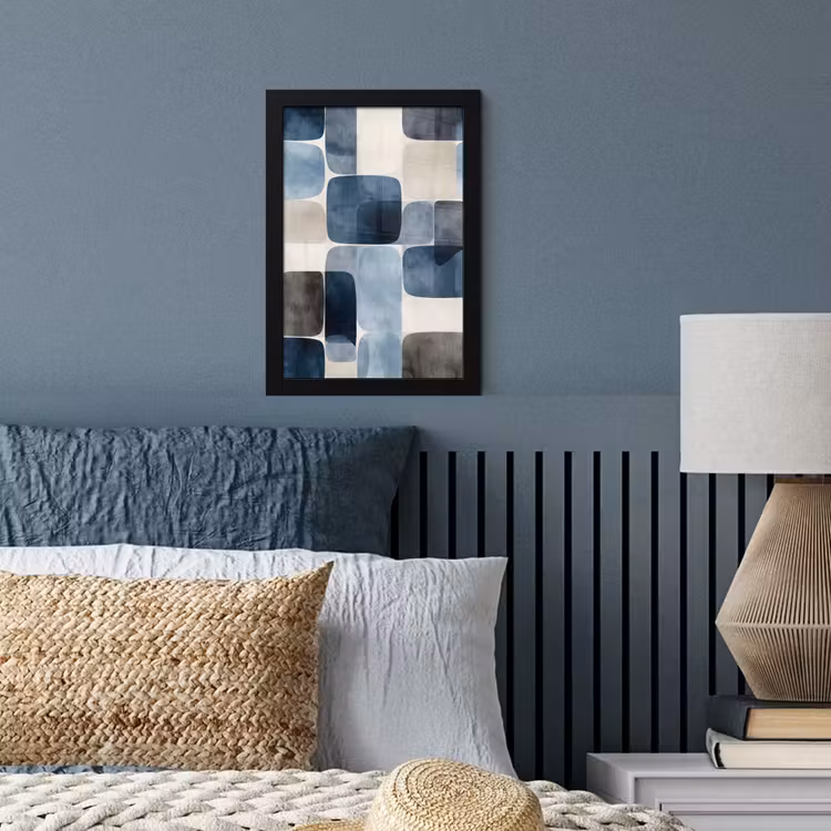 Patroon - Blauw - Vierkanten fotolijst zwart zonder passe partout klein -sfeer3