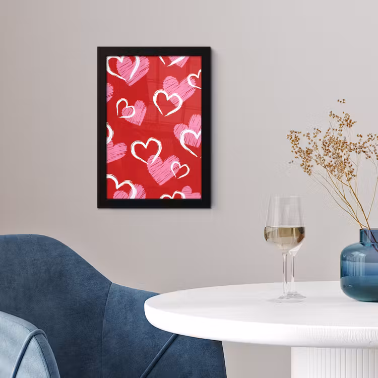 Patroon - Hartjes - Roze - Valentijn fotolijst zwart zonder passe partout klein -sfeer4