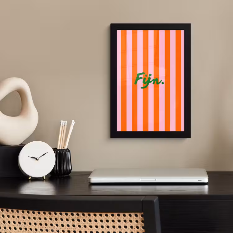 Patroon - Oranje - Fijn - Strepen fotolijst zwart zonder passe partout klein -sfeer1