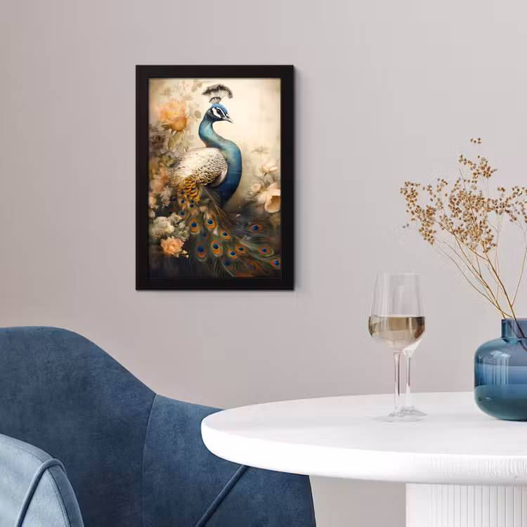 Pauw - Pauwenveren - Bloemen - Vogels - Botanisch fotolijst zwart zonder passe partout klein -sfeer4