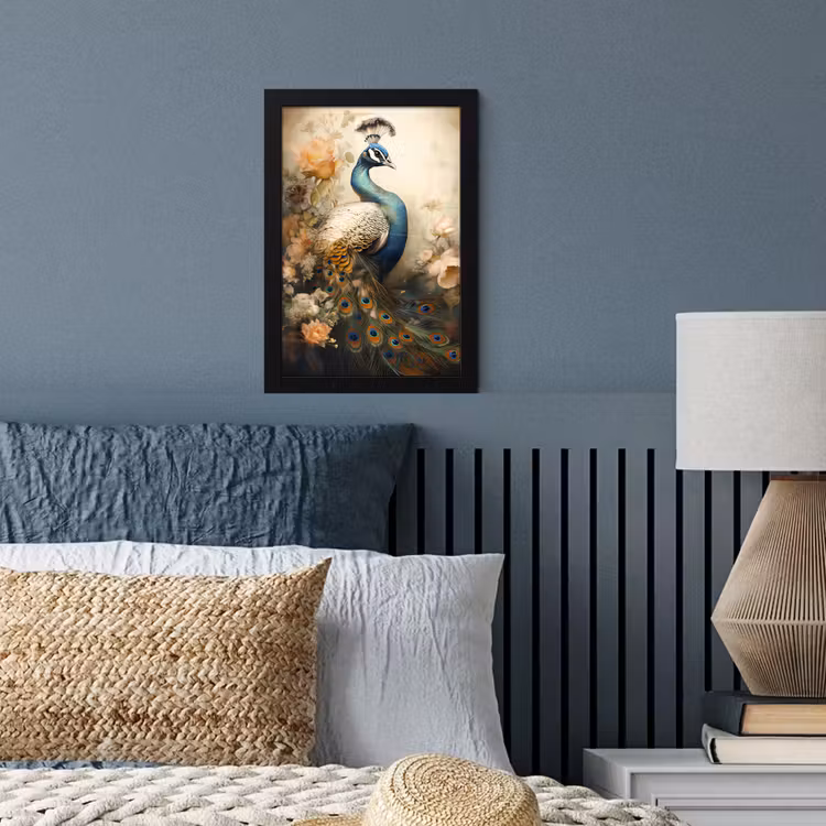 Pauw - Pauwenveren - Bloemen - Vogels - Botanisch fotolijst zwart zonder passe partout klein -sfeer3