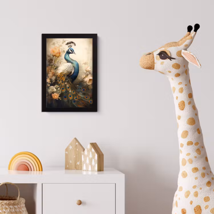 Pauw - Pauwenveren - Bloemen - Vogels - Botanisch fotolijst zwart zonder passe partout klein -usfeer4_kinderkamer