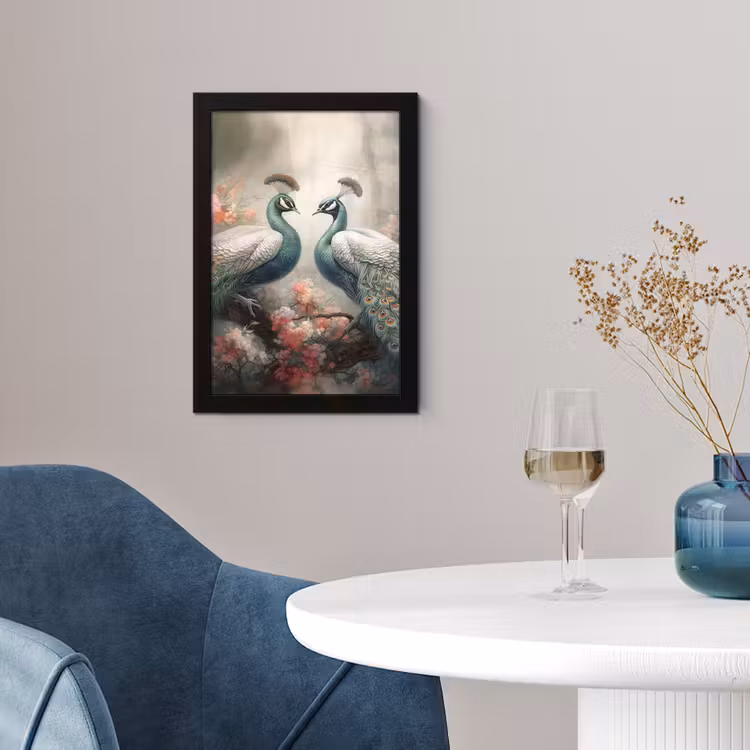 Pauwen - Pauwenveren - Vogels - Bloemen - Natuur fotolijst zwart zonder passe partout klein -sfeer4