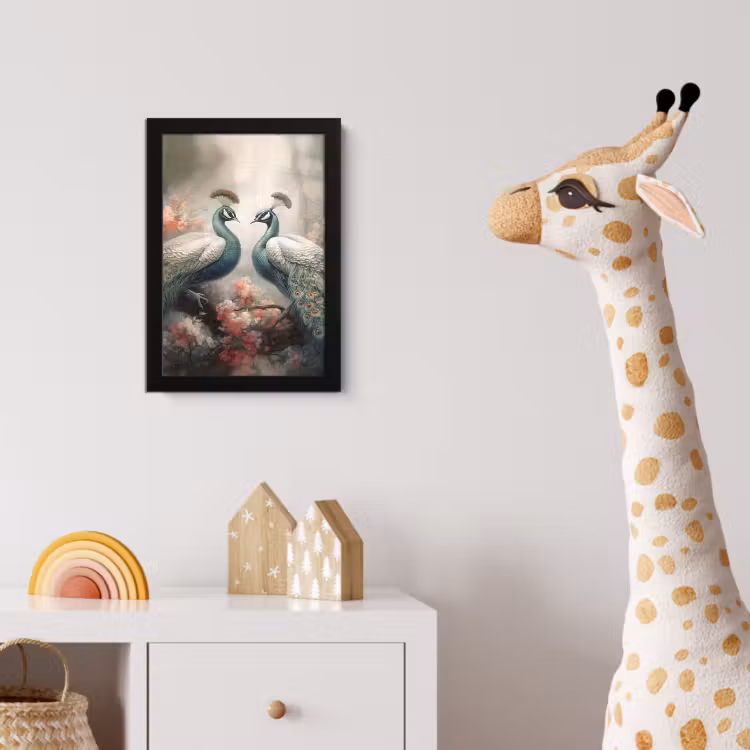Pauwen - Pauwenveren - Vogels - Bloemen - Natuur fotolijst zwart zonder passe partout klein -usfeer4_kinderkamer