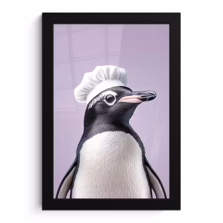 Pinguïn - Koksmuts - Lief - Paars fotolijst zwart zonder passe partout klein -3d