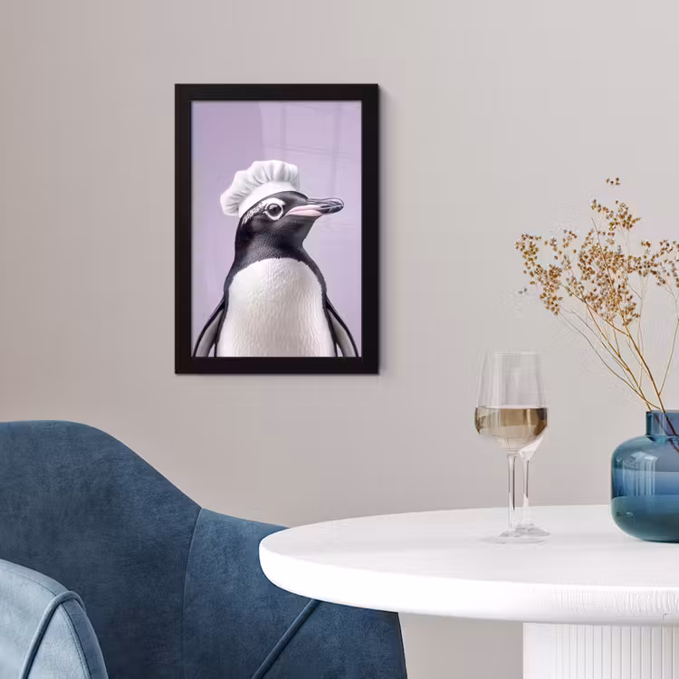 Pinguïn - Koksmuts - Lief - Paars fotolijst zwart zonder passe partout klein -sfeer4