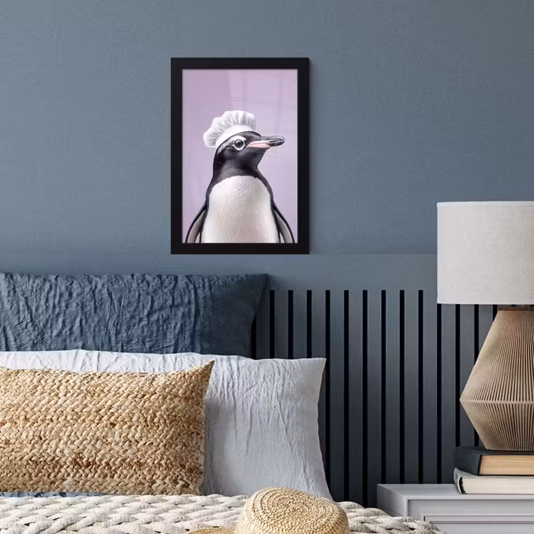 Pinguïn - Koksmuts - Lief - Paars fotolijst zwart zonder passe partout klein -sfeer3