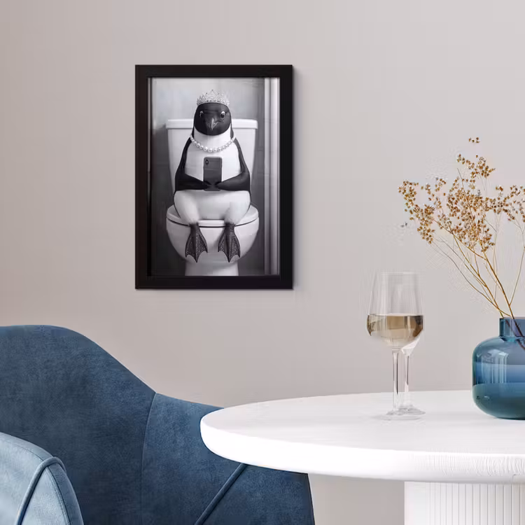 Pinguïn - Telefoon - Toilet - Zwart - Wit fotolijst zwart zonder passe partout klein -sfeer4