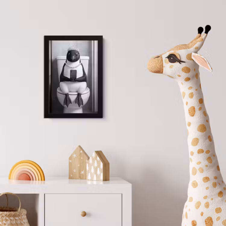 Pinguïn - Telefoon - Toilet - Zwart - Wit fotolijst zwart zonder passe partout klein -usfeer4_kinderkamer
