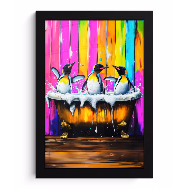 Pinguïns - Badkuip - Kleurrijk - Schuim fotolijst zwart zonder passe partout klein -3d