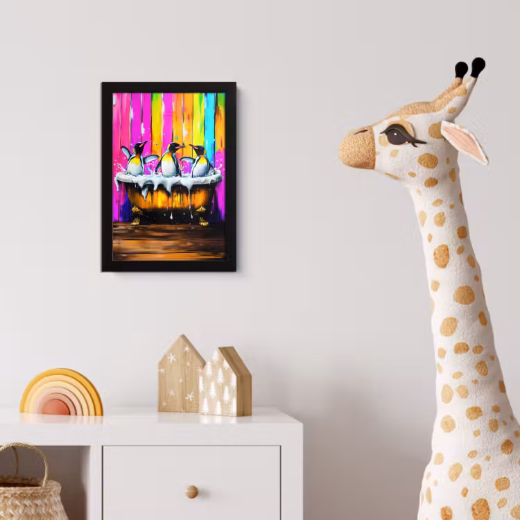 Pinguïns - Badkuip - Kleurrijk - Schuim fotolijst zwart zonder passe partout klein -usfeer4_kinderkamer
