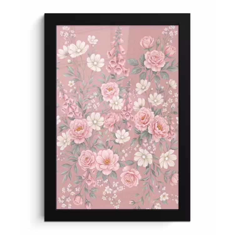 Pioenrozen - Vingerhoedskruid - Pink fotolijst zwart zonder passe partout klein -3d