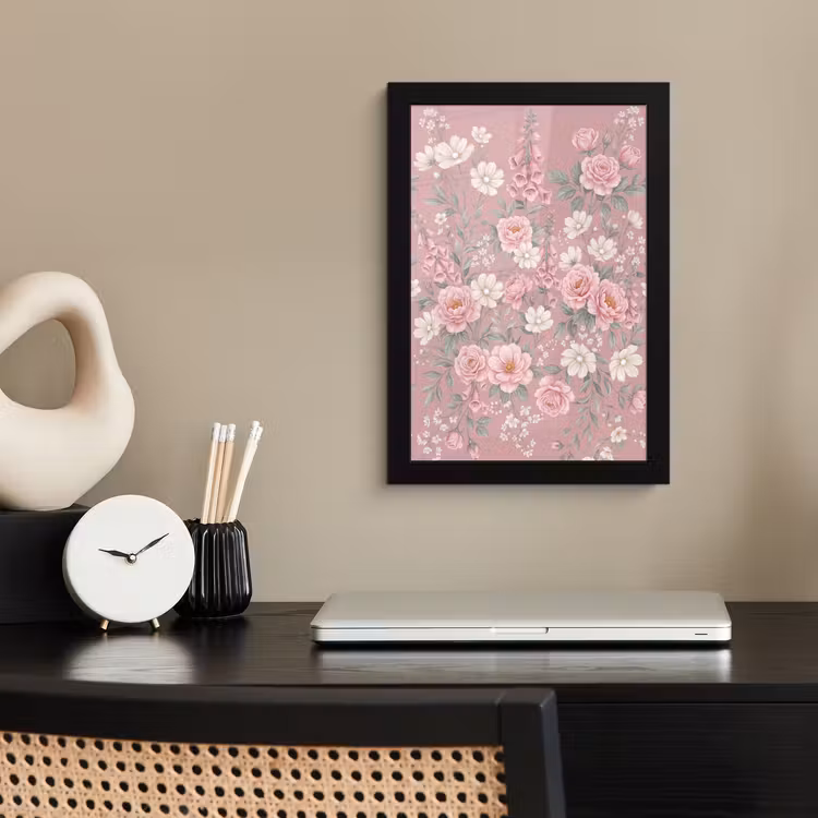 Pioenrozen - Vingerhoedskruid - Pink fotolijst zwart zonder passe partout klein -sfeer1