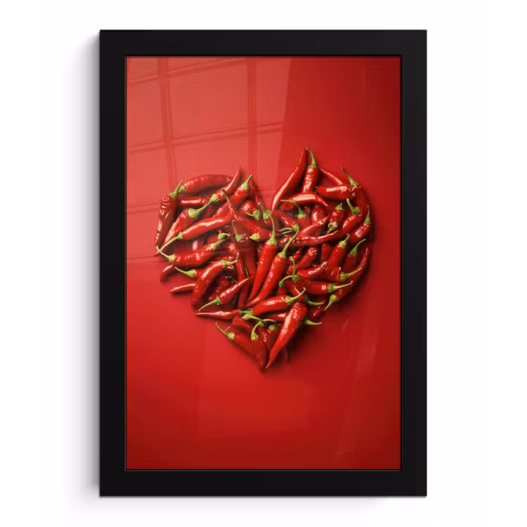Pepers - Rood - Hart fotolijst zwart zonder passe partout klein -3d