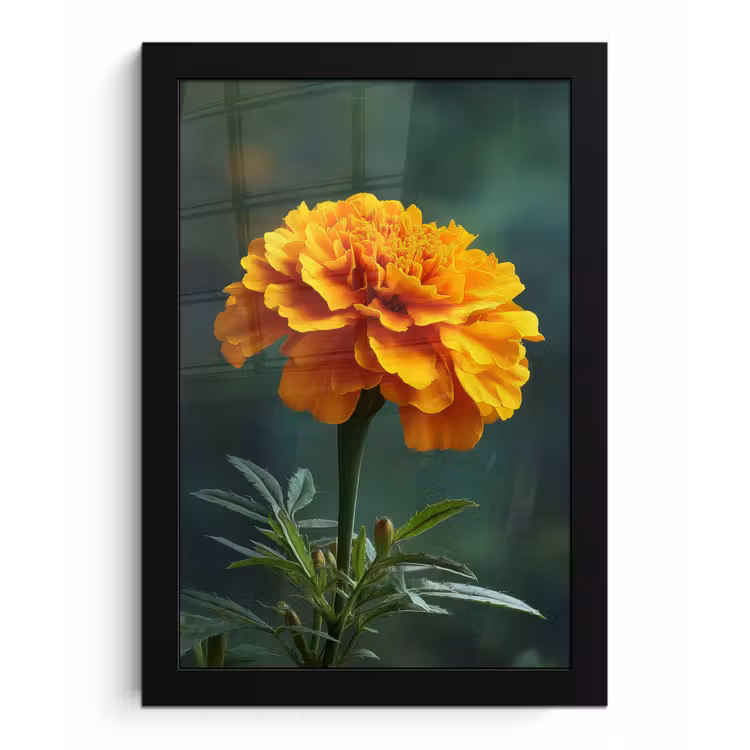 Bloemblaadjes - Afrikaan - Oranje - Wazig fotolijst zwart zonder passe partout klein -3d