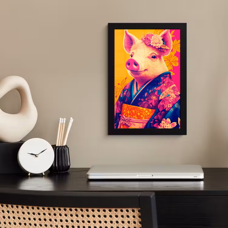 Varken - Bloemkroon - Kimono - Abstract fotolijst zwart zonder passe partout klein -sfeer1