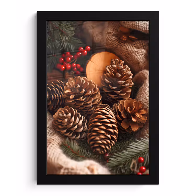 Dennenappels - Boom - Winter - Natuur - Bruin fotolijst zwart zonder passe partout klein -3d