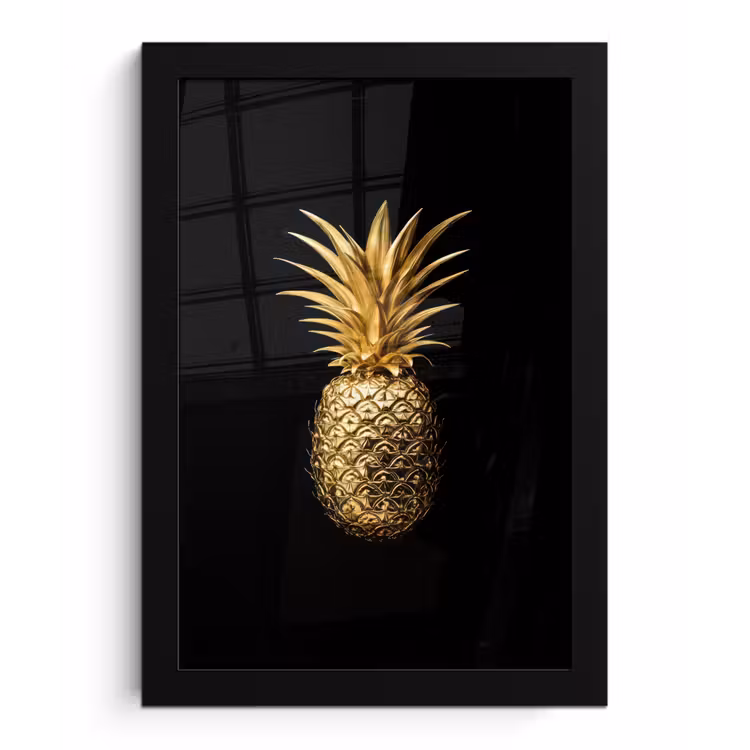 Ananas - Zwart - Goud - Luxe fotolijst zwart zonder passe partout klein -3d