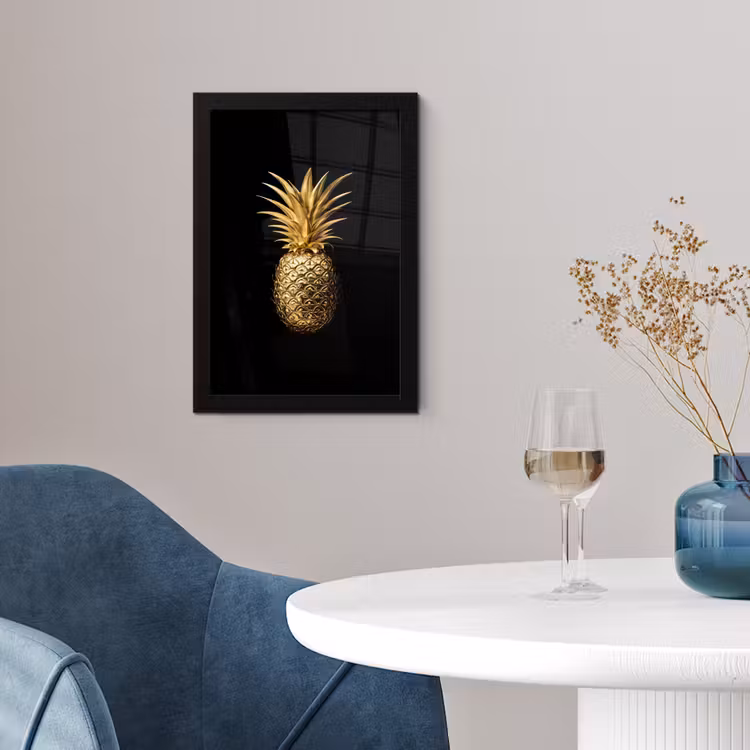 Ananas - Zwart - Goud - Luxe fotolijst zwart zonder passe partout klein -sfeer4