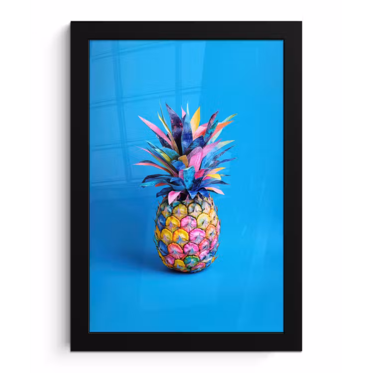 Ananas - Blauw - Tropisch - Vrolijk fotolijst zwart zonder passe partout klein -3d