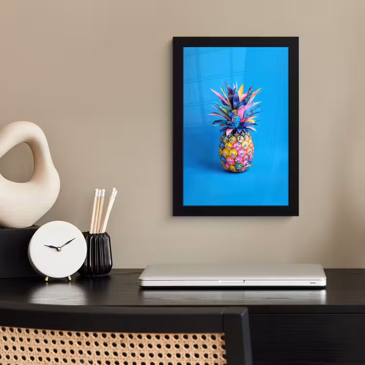 Ananas - Blauw - Tropisch - Vrolijk fotolijst zwart zonder passe partout klein -sfeer1