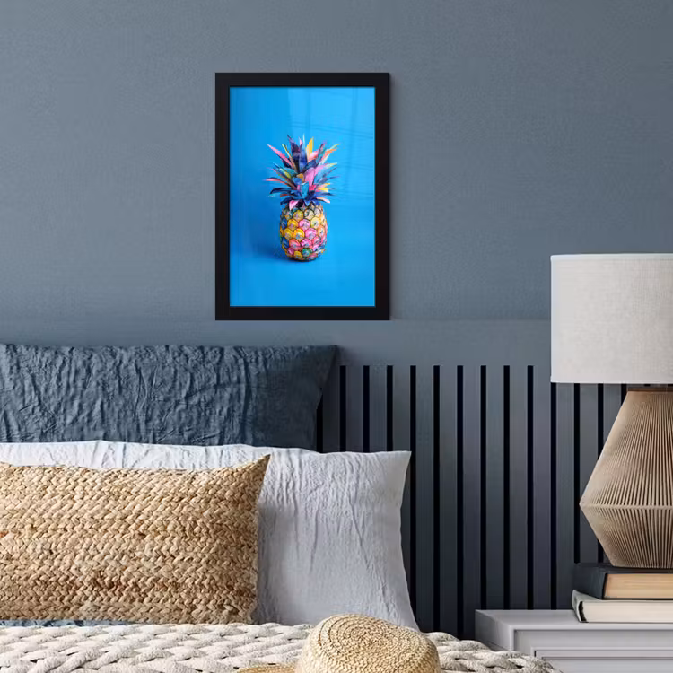 Ananas - Blauw - Tropisch - Vrolijk fotolijst zwart zonder passe partout klein -sfeer3