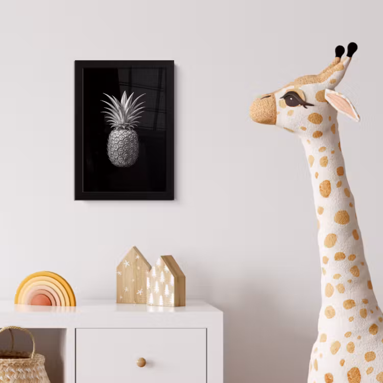 Ananas - Gedetailleerd - Bladeren fotolijst zwart zonder passe partout klein -usfeer4_kinderkamer