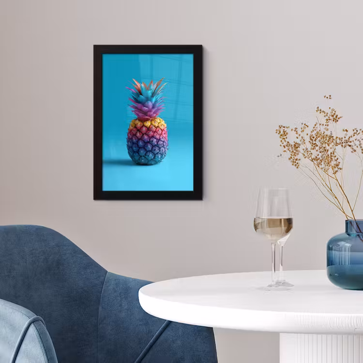 Ananas - Regenboog - Blauw - Popart fotolijst zwart zonder passe partout klein -sfeer4