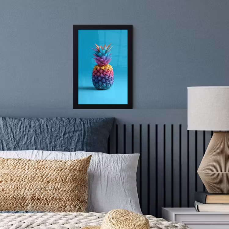 Ananas - Regenboog - Blauw - Popart fotolijst zwart zonder passe partout klein -sfeer3