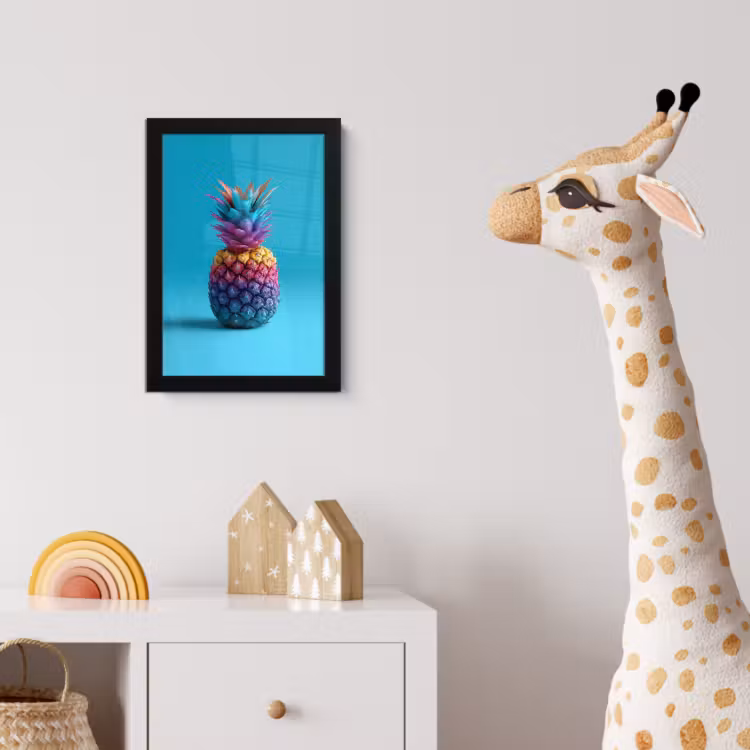 Ananas - Regenboog - Blauw - Popart fotolijst zwart zonder passe partout klein -usfeer4_kinderkamer