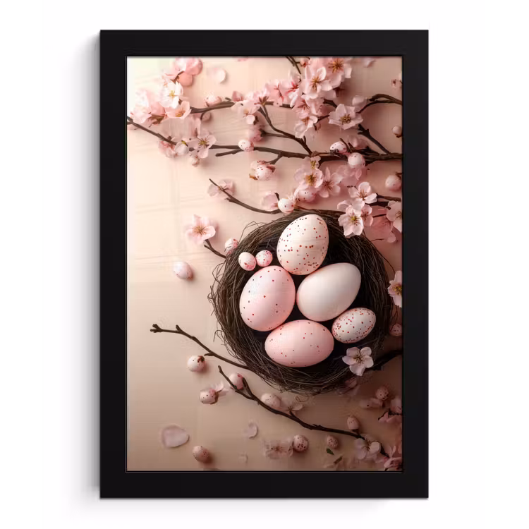 Roze - Bloesems - Eieren fotolijst zwart zonder passe partout klein -3d