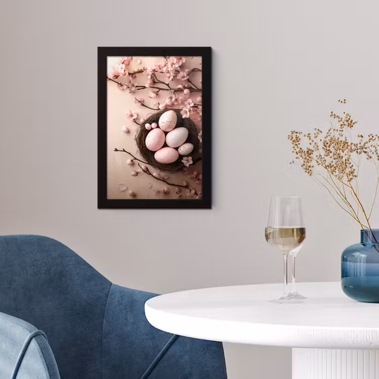 Roze - Bloesems - Eieren fotolijst zwart zonder passe partout klein -sfeer4